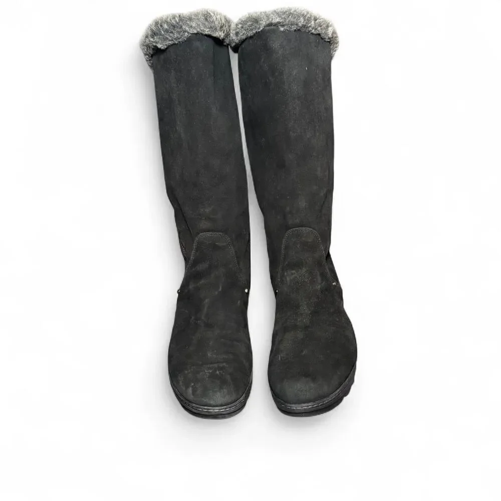 Aquatalia Women’s Black Suede faux Fur Lined Tall Boots Size 40 Waterproof Italy